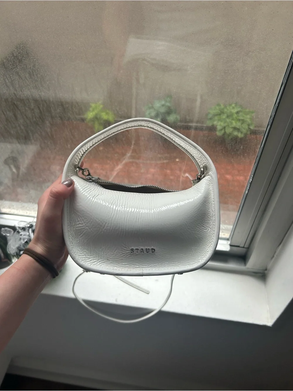 STAUD Cream Mini Croissant Shoulder Bag